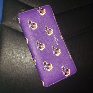 Coach Purple Bramble Flower Floral Zipper Wallet